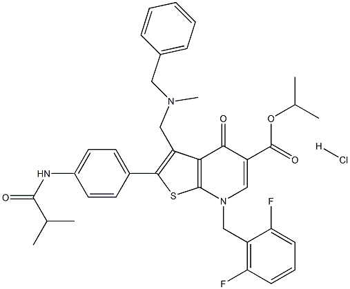 isopropyl 3-(N-benzyl-N-MethylaMinoMethyl)-7-(2,6-difluorobenzyl)-4,7-dihydro-2-(4-isobutyrylaMinophenyl)-4-oxothieno[2,3-b]pyridine-5-carboxylate hydrochloride Structure