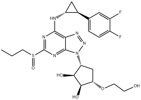 (1S,2S,3R,5S)-3-(7-(((1R,2S)-2-(3,4-difluorophenyl)cyclopropyl)aMino)-5-(propylsulfinyl)-3H-[1,2,3]triazolo[4,5-d]pyriMidin-3-yl)-5-(2-hydroxyethoxy)cyclopentane-1,2-diol Struktur