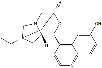 (1R,3S,5R,7R,8aS)-7-エチルヘキサヒドロ-1-(6-ヒドロキシ-4-キノリニル)-3,7-メタノ-1H-ピロロ[2,1-c][1,4]オキサジン 化学構造式