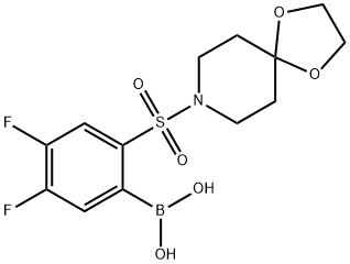 (2-(1,4-ジオキサ-8-アザスピロ[4.5]デカン-8-イルスルホニル)-4,5-ジフルオロフェニル)ボロン酸 化学構造式