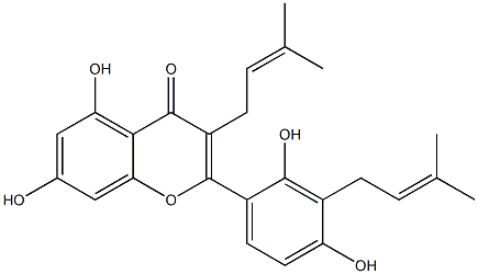 4H-1-Benzopyran-4-one,2-[2,4-dihydroxy-3-(3-methyl-2-buten-1-yl)phenyl]-5,7-dihydroxy-3-(3-methyl-2-buten-1-yl)- Struktur
