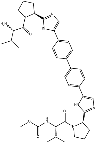 methyl ((S)-1-((S)-2-(5-(4'-(2-((S)-1-((S)-2-amino-3-methylbutanoyl)pyrrolidin-2-yl)-1H-imidazol-4-yl)-[1,1'-biphenyl]-4-yl)-1H-imidazol-2-yl)pyrrolidin-1-yl)-3-methyl-1-oxobutan-2-yl)carbamate Structure