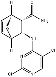 (1S,2S,3R,4R)-3-(2,5-dichloropyrimidin-4-ylamino)bicyclo[2.2.1]hept-5-ene-2-carboxamide Struktur