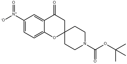tert-butyl 6-nitro-4-oxo-3,4-dihydrospiro[1-benzopyran-2,4'-piperidine]-1'-carboxylate Struktur