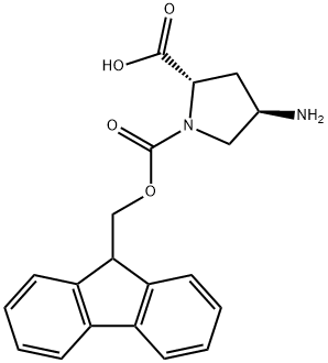 1,2-Pyrrolidinedicarboxylic acid, 4-amino-, 1-(9H-fluoren-9-ylmethyl) ester, (2S,4R)- 化学構造式