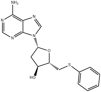 (2S,3S,5R)-5-(6-amino-9H-purin-9-yl)-2-((phenylthio)methyl)tetrahydrofuran-3-ol Struktur