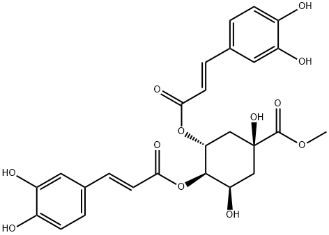 Cyclohexanecarboxylicacid,3,4-bis[[(2E)-3-(3,4-dihydroxyphenyl)-1-oxo-2-propen-1-yl]oxy]-1,5-dihydroxy-,methyl ester, (1S,3R,4R,5R)- Structure
