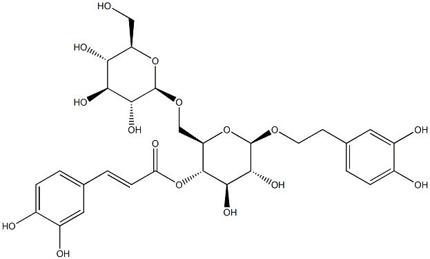 b-D-Glucopyranoside,2-(3,4-dihydroxyphenyl)ethyl 6-O-b-D-glucopyranosyl-, 4-[(2E)-3-(3,4-dihydroxyphenyl)-2-propenoate] Structure