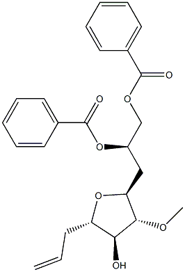 (S)-3-((2R,3R,4S,5S)-5-allyl-4-hydroxy-3-methoxytetrahydrofuran-2-yl)propane-1,2-diyl dibenzoate Struktur