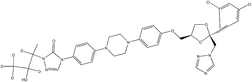 4-[4-[4-[4-[[(2R,4S)-2-(2,4-dichlorophenyl)-2-(1,2,4-triazol-1-ylmethyl)-1,3-dioxolan-4-yl]methoxy]phenyl]piperazin-1-yl]phenyl]-2-(2,3,4,4,4-pentadeuterio-3-hydroxybutan-2-yl)-1,2,4-triazol-3-one 结构式