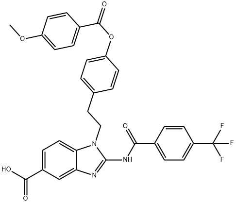 1-(4-((4-methoxybenzoyl)oxy)phenethyl)-2-(4-(trifluoromethyl)benzamido)-1H-benzo[d]imidazole-5-carboxylic acid Structure