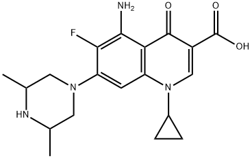 3-Quinolinecarboxylicacid,5-amino-1-cyclopropyl-7-(3,5-dimethyl-1-piperazinyl)-6-fluoro-1,4-dihydro-4-oxo- Structure