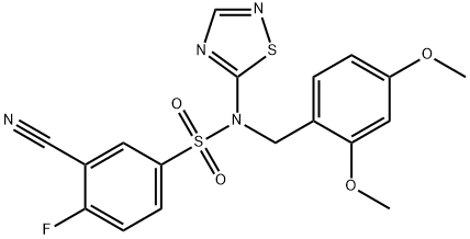 3-cyano-N-(2,4-dimethoxybenzyl)-4-fluoro-N-(1,2,4-thiadiazol-5-yl)benzenesulfonamide Struktur