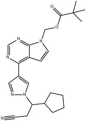 (4-(1-(2-氰基-1-环戊基乙基)-1H-吡唑-4-基)-7H-吡咯并[2,3-D]嘧啶-7-基)特戊酸甲酯, 1236033-05-8, 结构式