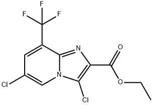 3,6-Dichloro-8-trifluoromethyl-imidazo[1,2-a]pyridine-2-carboxylic acid ethyl ester Struktur