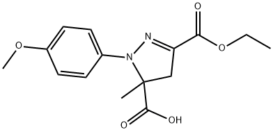 3-(ethoxycarbonyl)-1-(4-methoxyphenyl)-5-methyl-4,5-dihydro-1H-pyrazole-5-carboxylic acid Struktur