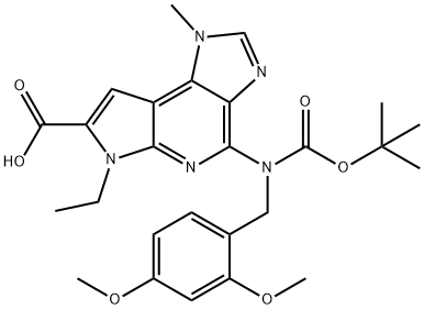 4-(tert-butoxycarbonyl(2,4-dimethoxybenzyl)amino)-6-ethyl-1-methyl-1,6-dihydroimidazo[4,5-d]pyrrolo[2,3-b]pyridine-7-carboxylic acid Structure