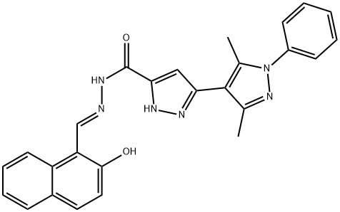 (E)-N-((2-hydroxynaphthalen-1-yl)methylene)-3,5-dimethyl-1-phenyl-1H,1H-[3,4-bipyrazole]-5-carbohydrazide Struktur
