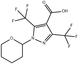 1-(tetrahydro-2H-pyran-2-yl)-3,5-bis(trifluoromethyl)-1H-pyrazole-4-carboxylic acid 结构式