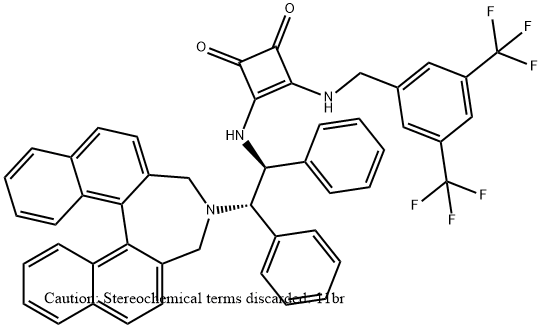 3-[[[3,5-bis(trifluoromethyl)phenyl]methyl]amino]-4-[[(1S,2S)-2-[(11bR)-3,5-dihydro-4H-dinaphth[2,1-c:1',2'-e]azepin-4-yl]-1,2-diphenylethyl]amino]-3-Cyclobutene-1,2-dione Struktur