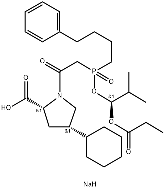 sodium:(2R,4S)-4-cyclohexyl-1-[2-[[(1S)-2-methyl-1-propanoyloxypropoxy]-(4-phenylbutyl)phosphoryl]acetyl]pyrrolidine-2-carboxylate Structure