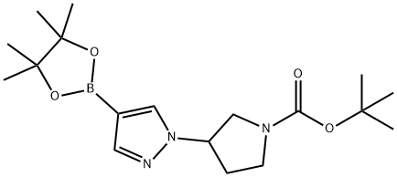 1-ピロリジンカルボン酸, 3-[4-(4,4,5,5-テトラメチル-1,3,2-ジオキサボロラン-2-イル)-1H-ピラゾール-1-イル]-, 1,1-ジメチルエチルエステル 化学構造式