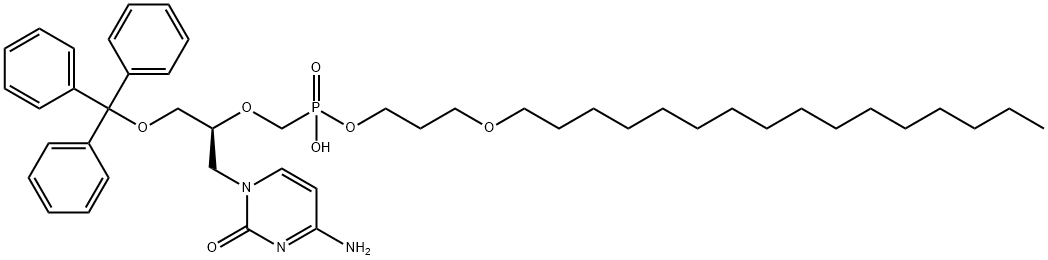 Phosphonic acid, P-[[(1S)-1-[(4-amino-2-oxo-1(2H)-pyrimidinyl)methyl]-2-(triphenylmethoxy)ethoxy]methyl]-, mono[3-(hexadecyloxy)propyl] ester Struktur