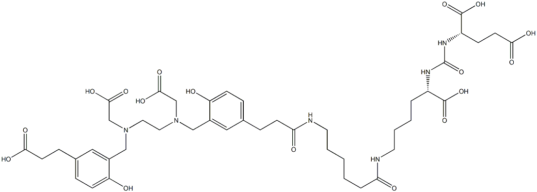 4,6,12,19-Tetraazadocosane-1,3,7-tricarboxylic acid, 22-[3-[[[2-[[[5-(2-carboxyethyl)-2-hydroxyphenyl]methyl](carboxymethyl)amino]ethyl](carboxymethyl)amino]methyl]-4-hydroxyphenyl]-5,13,20-trioxo-, (3S,7S)- 结构式