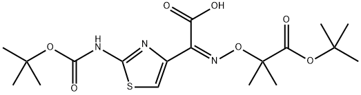 (Z)-2-(((1-(tert-butoxy)-2-methyl-1-oxopropan-2-yl)oxy)imino)-2-(2-((tert-butoxycarbonyl)amino)thiazol-4-yl)aceticacid Structure
