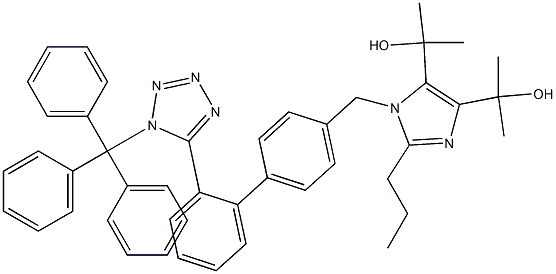 2,2'-(2-propyl-1-((2'-(1-trityl-1H-tetrazol-5-yl)-[1,1'-biphenyl]-4-yl)methyl)-1H-imidazole-4,5-diyl)bis(propan-2-ol) Structure