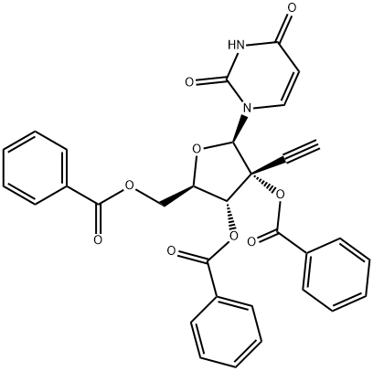 (2R,3R,4R,5R)-5-((benzoyloxy)methyl)-2-(2,4-dioxo-3,4-dihydropyrimidin-1(2H)-yl)-3-ethynyltetrahydrofuran-3,4-diyl dibenzoate Structure