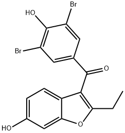 METHANONE,(3,5-DIBROMO-4-HYDROXYPHENYL)(2-ETHYL-6-HYDROXY-3-BENZOFURANYL)-,152831-00-0,结构式