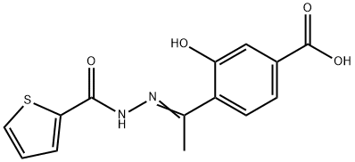2-Thiophenecarboxylic acid, 2-[1-(4-carboxy-2-hydroxyphenyl)ethylidene]hydrazide Struktur