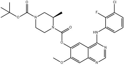 (2R)-1,4-哌嗪二甲酸,2-甲基-1-[4-[(3-氯-2-氟苯基)氨基]-7-甲氧基-6-喹唑啉基]4-(1,1-二甲基乙基)酯,1626387-95-8,结构式