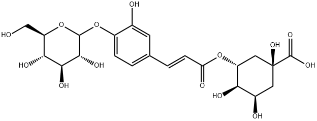 Cyclohexanecarboxylic acid, 3-[[(2E)-3-[4-(D-glucopyranosyloxy)-3-hydroxyphenyl]-1-oxo-2-propen-1-yl]oxy]-1,4,5-trihydroxy-, (1S,3R,4R,5R)- Struktur