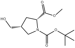 1-tert-butyl 2-methyl (2R,4R)-4-(hydroxymethyl)pyrrolidine-1,2-dicarboxylate 结构式