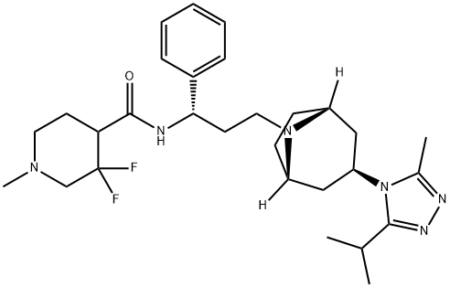 1673575-99-9 3,3-difluoro-N-((S)-3-((1S,3R,5R)-3-(3-isopropyl-5-methyl-4H-1,2,4-triazol-4-yl)-8-aza-bicyclo[3.2.1]octan-8-yl)-1-phenylpropyl)-1-methylpiperidine-4-carboxamide