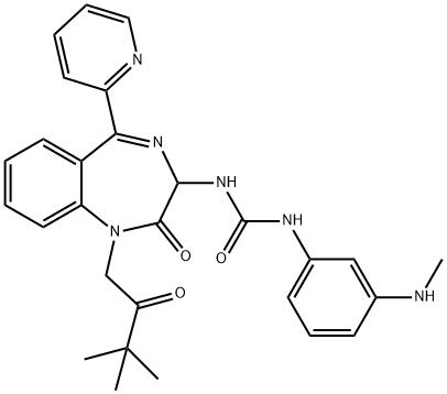 Urea, N-[1-(3,3-dimethyl-2-oxobutyl)-2,3-dihydro-2-oxo-5-(2-pyridinyl)-1H-1,4-benzodiazepin-3-yl]-N'-[3-(methylamino)phenyl]- Struktur