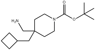 tert-Butyl 4-(aminomethyl)-4-(cyclobutylmethyl)piperidine-1-carboxylate Struktur