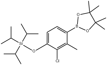 [2-氯-3-甲基-4-(4,4,5,5-四甲基-1,3,2-二氧硼杂环戊烷-2-基)苯氧基]三异丙基硅烷, 1799612-13-7, 结构式