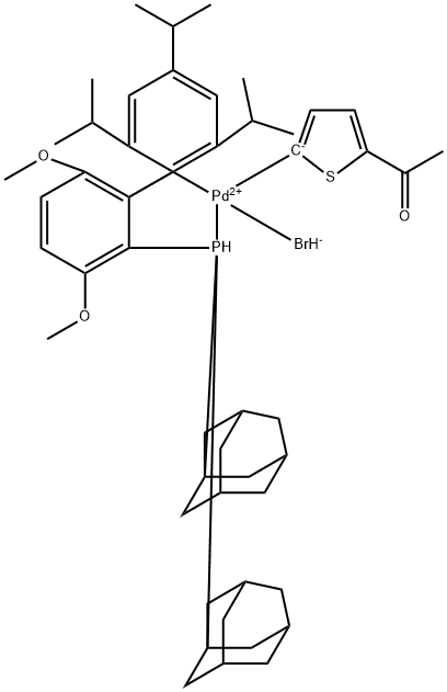 (5-乙酰基-2-噻吩基)[2-(二-1-金刚烷基膦)-3,6-二甲氧基-2',4',6'-三异丙基-1,1'-联苯]溴化钯(II),1805783-53-2,结构式