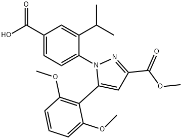 4-5-(2,6-Dimethoxyphenyl)-3-(methoxycarbonyl)-1H-pyrazol-1-yl-3-(propan-2-yl)benzoic acid Struktur