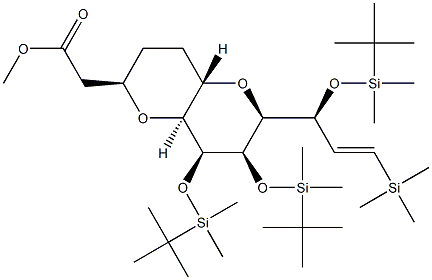 methyl 2-((2R,4aS,6S,7R,8S,8aS)-7,8- bis((tert-butyldimethylsilyl)oxy)-6-((S,E)-1- ((tert-butyldimethylsilyl)oxy)-3- (trimethylsilyl)allyl)octahydropyrano [3,2- b]pyran-2-yl)acetate 化学構造式