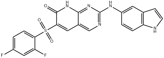 2-(1H-indol-5-ylamino)-6-(2,4-difluorophenylsulfonyl)pyrido[2,3-d]pyrimidin-7(8H)-one,1859990-39-8,结构式