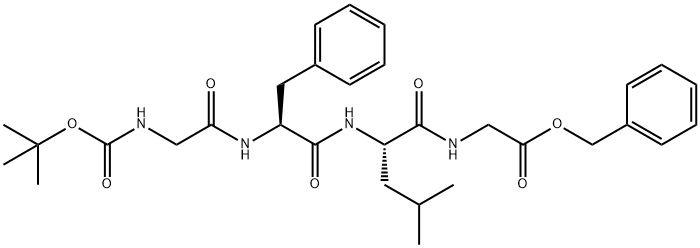benzyl 2-[(2S)-2-[(2S)-2-(2-{[(tert-butoxy)carbonyl]amino}acetamido)-3-phenylpropanamido]-4-methylpentanamido]acetate Struktur
