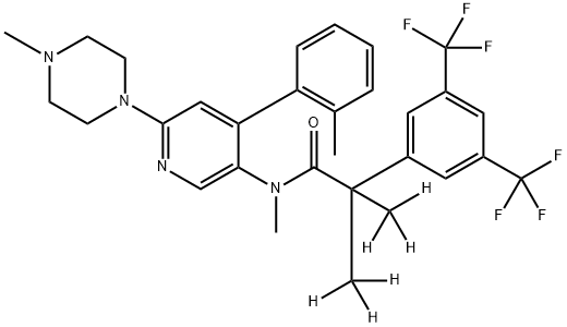 2-[3,5-bis(trifluoromethyl)phenyl]-3,3,3-trideuterio-N-methyl-N-[4-(2-methylphenyl)-6-(4-methylpiperazin-1-yl)pyridin-3-yl]-2-(trideuteriomethyl)propanamide Structure