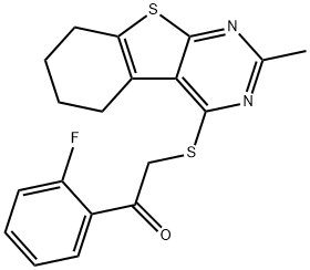 1-(2-fluorophenyl)-2-((2-methyl-5,6,7,8-tetrahydrobenzo[4,5]thieno[2,3-d]pyrimidin-4-yl)thio)ethan-1-one Struktur