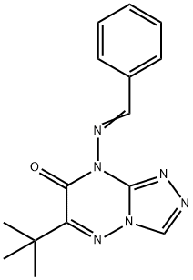 (E)-8-(benzylideneamino)-6-(tert-butyl)-[1,2,4]triazolo[4,3-b][1,2,4]triazin-7(8H)-one Struktur