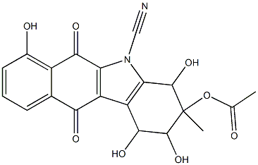 5H-Benzo(b)carbazole-5-carbonitrile, 3-(acetyloxy)-1,2,3,4,6,11-hexahydro- 1,2,4,7-tetrahydroxy-3-methyl-6,11-dioxo- Struktur
