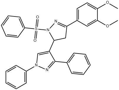 5-(3,4-dimethoxyphenyl)-1,3-diphenyl-2-(phenylsulfonyl)-3,4-dihydro-1H,2H-3,4-bipyrazole Structure